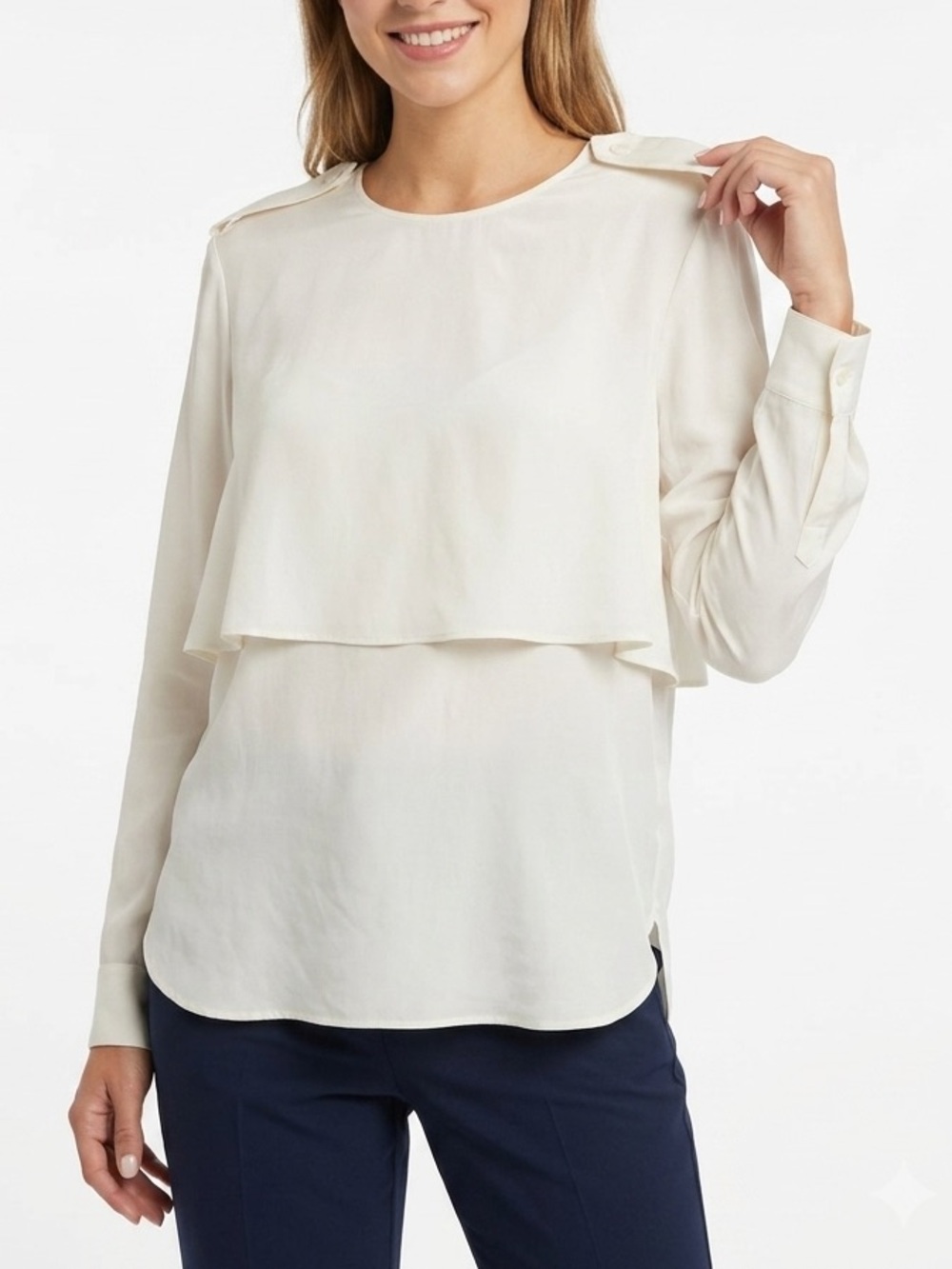 NWT Sportmax by MaxMara Lucas Silk Ruffle Cape Blouse Long Sleeve White US 10